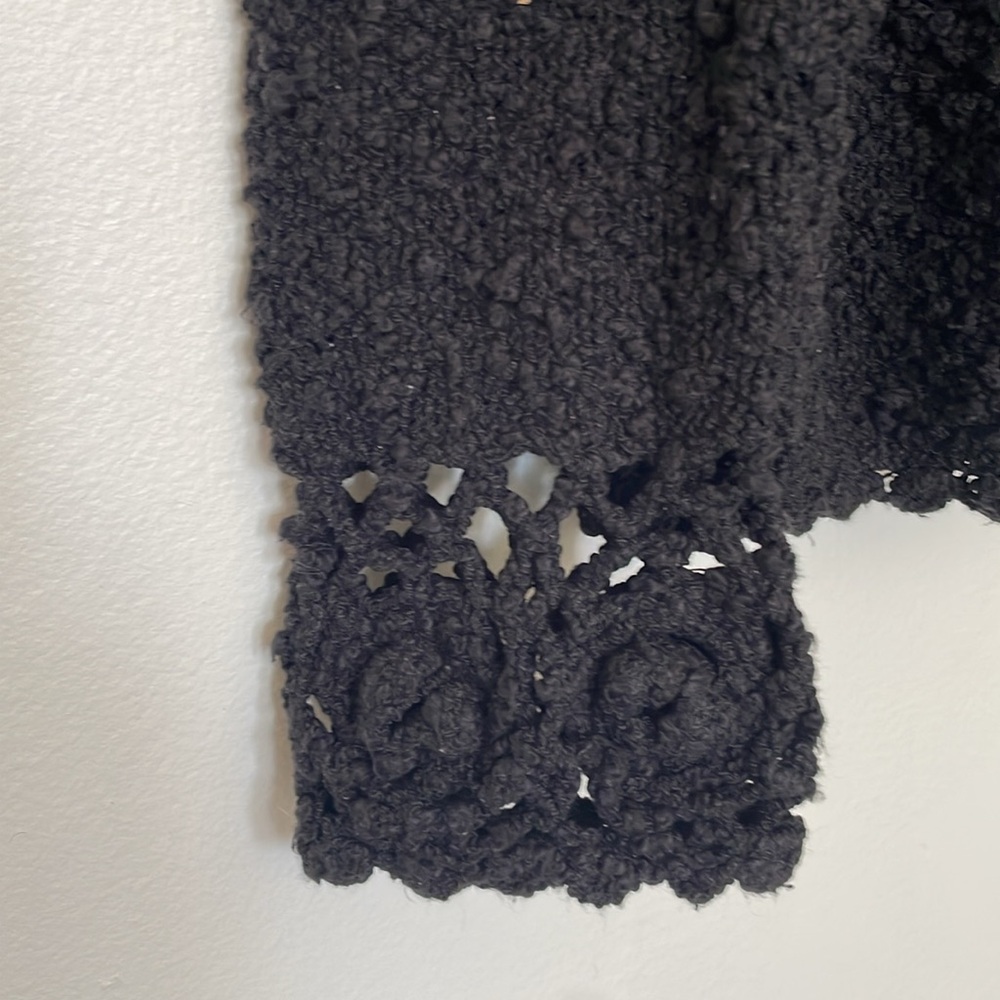 Carraig Donn | Irish Linen Cotton Hand Knit Boucle Crochet Lace Cardigan Large - Picture 5 of 15